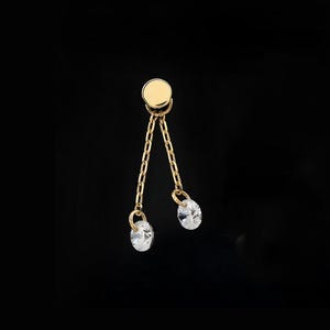 14k Solid Gold Dangle Double Chain Charm Punched CZ Cartilage Chain Charm Dangle Helix Chain Piercing Dangle Tragus Conch Hoop Clicker Charm