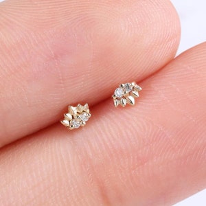 14K Solid Gold Tiny Diamond Stud Earring/Gold Cartilage Stud/Gold Geometric Flat Back Earring/Helix Piercing/Conch Stud/Tragus Piercing