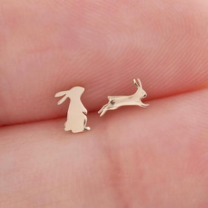 Tiny Creatures: 14K Solid Gold Rabbit Helix Stud Dainty Animal Cartilage Flat Back Earring Tiny Rabbit Earlobe Piercing Jewelry Gift for Her