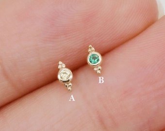 14k Or Massif Trois Perles Boucle D'oreille Dainty Cartilage Piercing Helix Tragus Boucle D'oreille Conque Bijoux Push in Labret Boucle D'oreille Sans Fil 20g