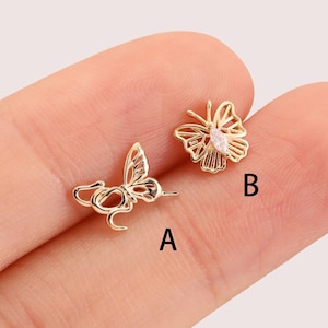 14k Solid Gold Delicate Butterfly Tragus Stud Earring Snake Flat Back Stud Earring Minimalist Lobe Earring Helix Cartilage Gold Piercing
