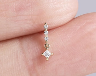 14K massief gouden hangende helix oorknopjes, delicate staafjes, kraakbeenpiercing, platte achterkant, zonder schroefdraad, oorbeltje, oorbelpiercing, sieraad, cadeau voor haar