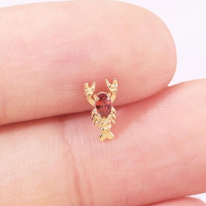 14K Gold Cute Lobster Stud Earring Tiny Lobster Cartilage Studs Cute Helix Conch Tragus Piercing Animal Flat Back Earring Gift For Her