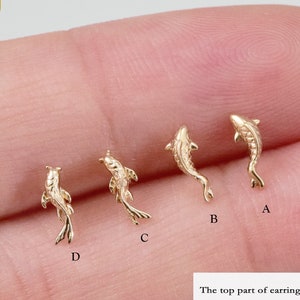 14k Solid Gold Koi Fish Cartilage Earring Tiny Tragus Stud Helix Conch piercing cute stud earring minimalist earrings flat back earring