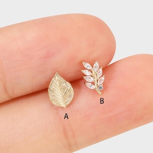 14K ソリッド ゴールド リーフ 軟骨イヤリング 絶妙なトラガスイヤリング ゴールド ヘリックス スタッド コンク イヤリング ローブ スタッド フラット バック スタッド イヤリング リーフ ジュエリー