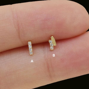 14k Solid Gold Curve Bar Stud Earring Cartilage Rectangle Daith Conch Helix Stud Tragus Stud Earring Labert Stud Flat Back Earrings