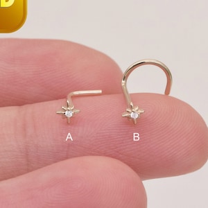 14k Solid Gold Star Nose Stud Star Nose Ring Nose Stud Screw Back L Shape Back Nose Ring Tiny Dainty Nose Stud gift for her 20g