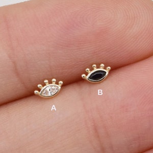 14k Solid Gold Evil Eye Tiny Stud Earring Gold Dainty Minimalist Earring Conch earring Tragus Helix Cartilage Piercing Flat Back Earring 20g