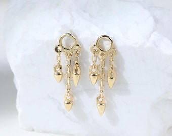 14k Solid Gold Dangle Cone Chain Charm Triple Chain Charm Tiny Cone Chain Charm Dangle Chain Piercing Dangle Tragus Stud Charm