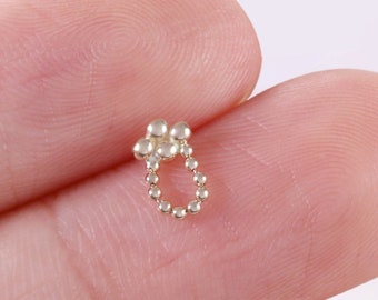 14k Solid Gold Gold Dainty Dangle Chain Stud Mini Beaded Cartilage Stud Earring Helix Tragus Conch Labret Stud Earring Flat Back Earrings
