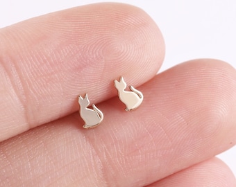 Piercing a forma di gatto, orecchino a forma di animale in oro massiccio 14 carati, piercing per amanti dei gatti, piercing con chiusura a vite, regalo per amanti degli animali, regalo per