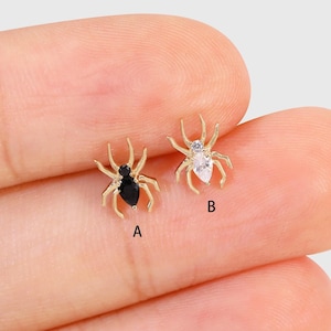 Orecchini a bottone a forma di ragno in oro massiccio 14K, piccoli orecchini a bottone a forma di animale, cartilagine, conchiglia, elica, trago, orecchini a bottone a forma di elica in oro con parte posteriore piatta