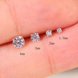 14k Solid Gold Solitaire Diamond/Moissanite/CZ Stud Cartilage Earring Tragus Helix Conch Nose Labert Piercing Threadless Flat Back Stud