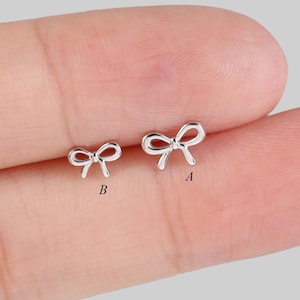 14k Solid White Gold Ribbon Bow Stud Gold Cartilage Earring Threadless Tragus Helix Earring Conch Piercing Labert Stud Flat Back Earring