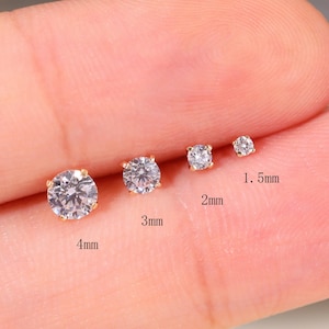 14k Solid Gold Solitaire Real Lab Diamond/Moissanite/CZ Stud Cartilage Earring Tragus Helix Conch Nose Labert Piercing Flat Back Stud