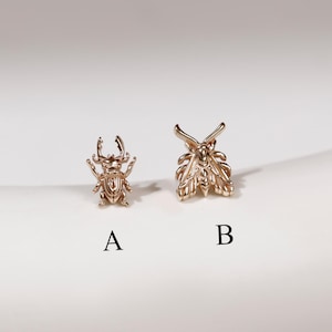 Kleine Wezentjes: 14K massief gouden insecten helix oorknopjes, delicate beestjes, kraakbeenpiercing met platte achterkant, handgemaakt dierencadeau voor haar