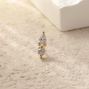14k Solid Gold Marquise Stud Earring Round Cartilage Earring Dainty Tragus Conch Stud Helix Piercing Threadless Flat Push Back Earring