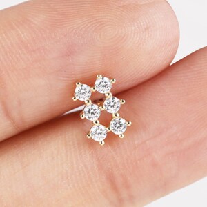14k Solid Gold Cluster Stud Sparkling Pave CZ Cartilage Earring Helix Tragus Conch Piercing Flat Back Threadless Stud Unique Gift For Her