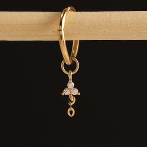 14k Solid Gold Floral Dangle Chain Charm Trinity CZ Cluster Cartilage Piercing Charm Sparkling Tragus Conch Rook Lobe Dangle Piercing Charm