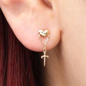 Boucle d'oreille Cartilage coeur en or massif 14K