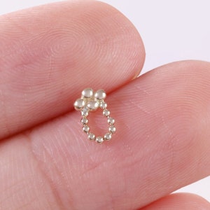 14k Solid Gold Gold Dainty Dangle Chain Stud Mini Beaded Cartilage Stud Earring Helix Tragus Conch Labret Stud Earring Flat Back Earrings