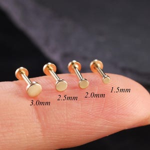 14k Solid Gold Disc Threadless Push Pin, Tiny Circle Studs, Helix Stud, Cartilage Piercing, Gold round studs, Flat Back Earring, Small Studs
