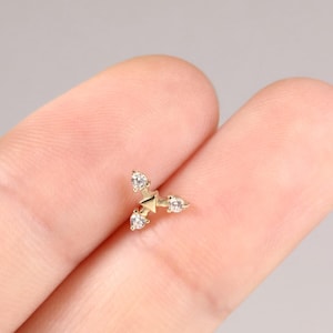 14K Solid Gold Triangle Shape Stud Earring, Geometric Cartilage Helix Lobe Piercing, Dainty Gold Minimalist Earring, Single Piercing Gift