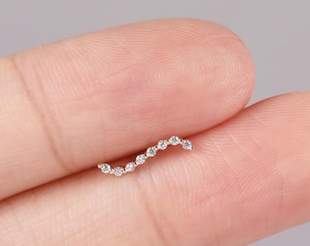 Pendiente trepador minimalista de oro macizo de 14 quilates con cristales, delicado pendiente de oro con imitación de diamante, curvado, para cartílago y hélice, joyería para mujer.