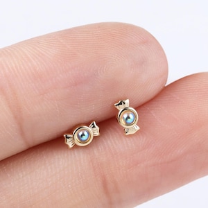 14K Solid Gold Candy Cartilage Earring/AB Color Plated Stone Helix Conch Stud/Tragus Earring/Candy Thresdless Flat Back Earring/Gift For Her