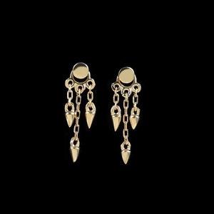 14k Solid Gold Dangle Cone Chain Charm Triple Chain Charm Tiny Cone Chain Charm Dangle Chain Piercing Dangle Tragus Stud Charm