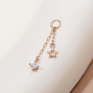 Colgante de cadena de aro con estrella en forma de hélice de oro macizo de 14 quilates, colgante de cartílago con cierre de clic, joyería celestial para piercing de aro.