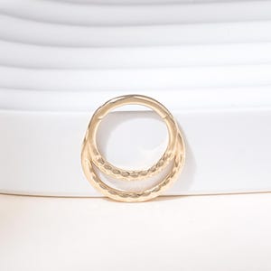 14k Solid Gold Double Row Septum Ring Minimalist Textured Daith Nose Ring Gold Cartilage Hinged Earring Engraving Helix Hoop Clicker 16g 8mm