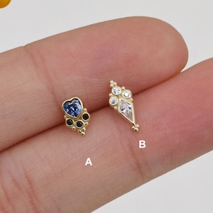 Pendiente de oro macizo de 14 quilates con forma de corazón, tanzanita, forma de corazón, concha pequeña, para hélice y trago, con parte trasera plana, regalo para ella, 20 g