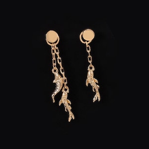 14k Solid Gold Koi Fish Dangle Charm Koi Fish Double Chain Charm Tiny Charm Dainty Koi Fish Charm Cartilage Tragus Helix Earring Charm