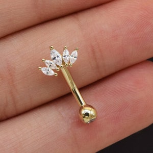 Anillo de ombligo de oro macizo de 14 k con corona de circonitas, anillo de ombligo flotante, anillo de ombligo de talla marquesa, anillo de ombligo con corona, piercing para ombligo de 14 g