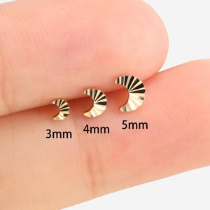 14k Solid Gold Crescent Threadless Push Pin, Tiny Cute Helix Studs, Cartilage Piercing, Gold Moon Studs, Flat Back Earring, Small Studs