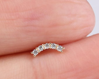 14K Solid Gold Curved Zircon Stud Earring Dainty Arc Ear Climber Minimalist Gold Bar Cartilage Earring Gold Helix Conch Piercing Jewelry