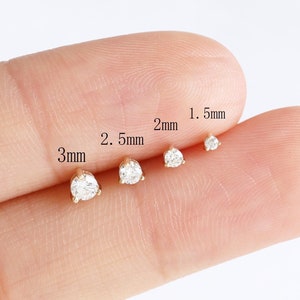 14k Solid Gold Diamond Tiny Stud Mutiple Size Cartilage Earring Tragus Stud Helix Conch Piercing Labert Stud Minimalist Flat Back Earring