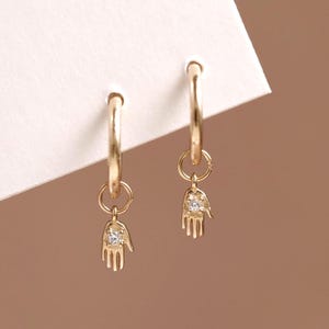 14k Solid Gold Lovely Hand Tiny Earring Charm Piercing Jewelry Dainty Palm Studs Cartilage Tragus Earring Charm Handmade Gift For Her