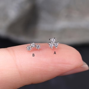 14k Solid White Gold Ear Climber, Gold Cartilage Piercing, Dainty Stud Earring, Helix Tragus Conch Stud, Push in Labret, Flat Back Earring
