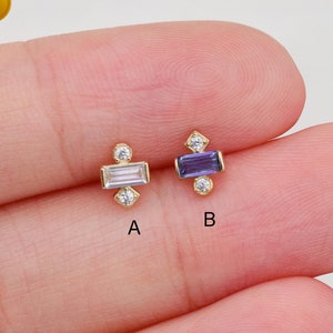 14K Solid Gold Tansanit Baguette Cut Ohrstecker Knorpel Tragus Conch Ohrring Gold Helix Bolzen Knorpel Bolzen Flach Zurück Ohrring 20G