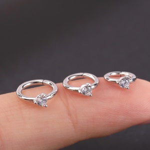 14K Solid White Gold Round Cartilage Hoop Earring Helix Huggie Hoop Gold Conch Gold Nose Piercing Huggie Hoop Earring  Dainty Tiny Huggies