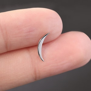 14k Solid White Gold Curved Bar Stud Earring Moon Cartilage Earring Tragus Conch Stud Helix Piercing Threadless Stud Flat Back Earring