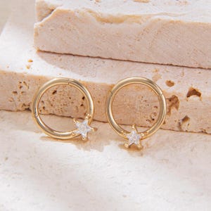 14k Solid Gold Star Septum Ring Gold Daith Hoop Cartilage Tragus Hoop Clicker Helix Clicker Rook Conch Hoop Earring Gold Clicker 16g 8mm