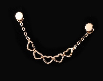 14K Solid Gold Heart Chain Attachment, Gold Helix Chain, Heart Chain Piercing, Loop Chain Earring,  Cartilage Chain ,Linking Chain Connector