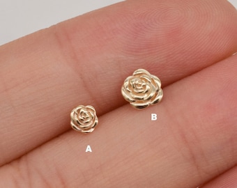 14k Solid Gold Rose Flower Stud Earring Helix Rose Earring Conch Tragus Earring Minimalist Earring Cartilage Piercing Flat Back Earring 20g