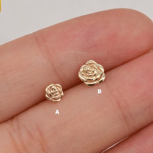 14k Solid Gold Rose Flower Stud Earring Helix Rose Earring Conch Tragus Earring Minimalist Earring Cartilage Piercing Flat Back Earring 20g