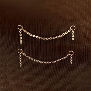 14K Solid Gold Drop Chain Attachment Delicate Dainty Chain Piercing Chain Earring Dainty Cartilage Linking Chain Connector