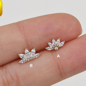 Orecchini a bottone con cartilagine a forma di loto, con conchiglia, trago, a forma di fiore, con elica, da sposa, con parte posteriore piatta, regalo per lei, 20 g