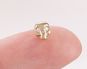 14k Solid Gold Tiny Skull Stud Earring Gold Cartilage Stud Tragus Piercing Conch Stud Helix Earring Halloween Earrings Flat Back Earring